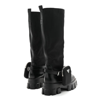 Prada Spazzolato Rois Re-Nylon Metal Triangle Logo Monolith Pouch Pocket 55mm Tall Boots 39 Black 4 of 8