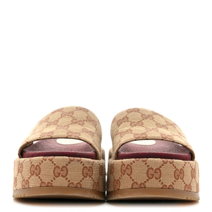 Gucci Canvas GG Monogram Angelina Platform Slide Sandals 36.5 Beige Ruggine 3 of 10