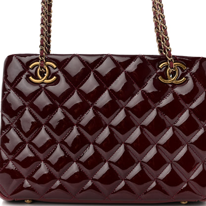 Chanel Patent Goatskin Quilted Small CC Eyelet Tote Burgundy 10 of 12
