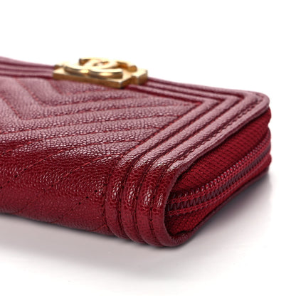 Chanel Caviar Chevron Quilted Boy Zip Around Coin Purse Wallet Burgundy 10 of 11