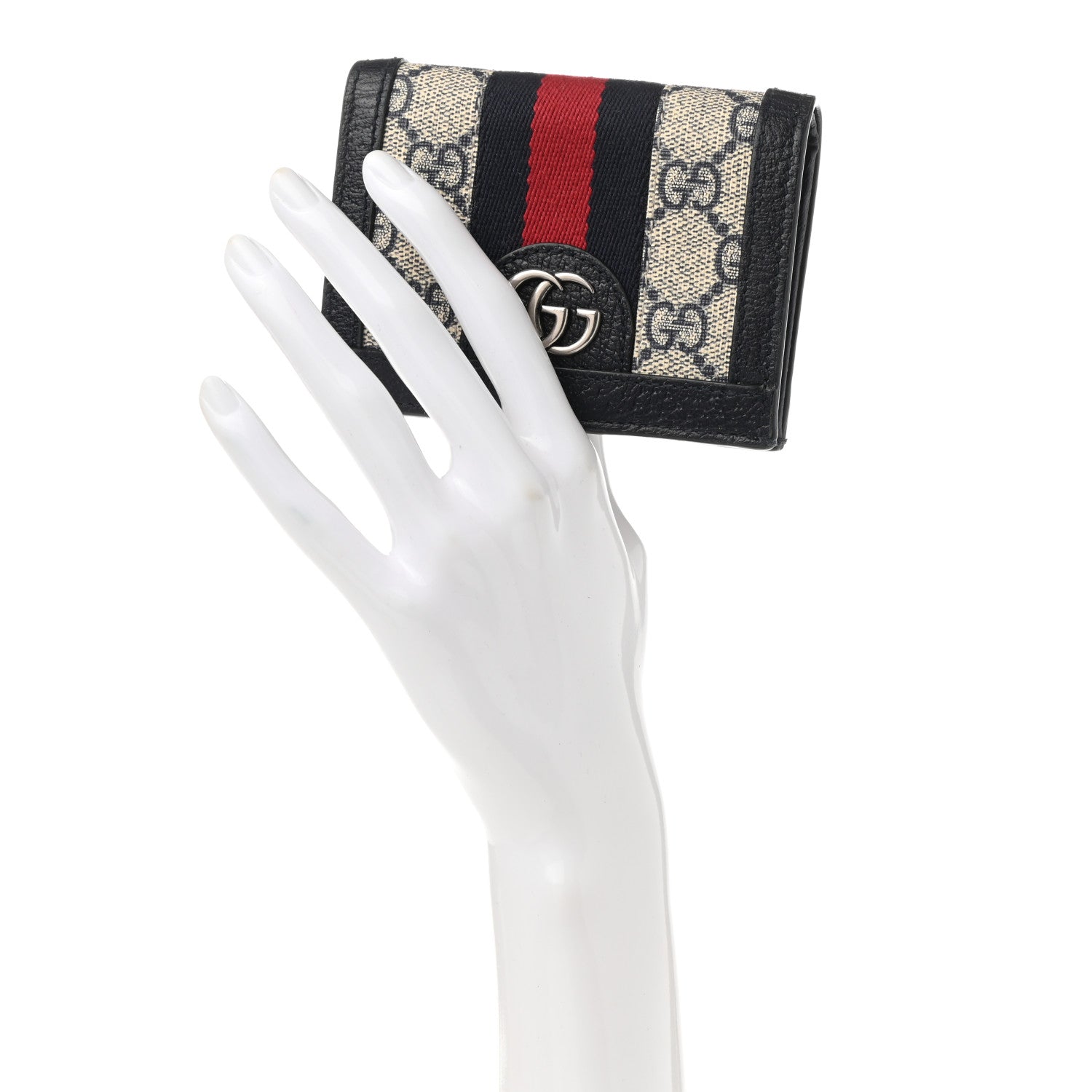 Gucci GG Supreme Monogram Textured Dollar Calfskin Web Ophidia Card Case Beige Blue 2 of 11