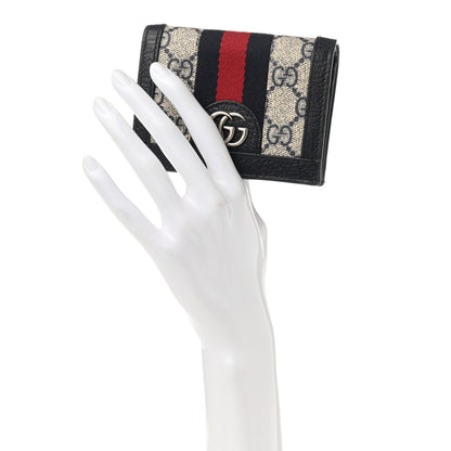 Gucci GG Supreme Monogram Textured Dollar Calfskin Web Ophidia Card Case Beige Blue 2 of 11
