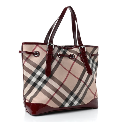 Burberry Supernova Check Drawstring Tote Berry Red 2 of 6