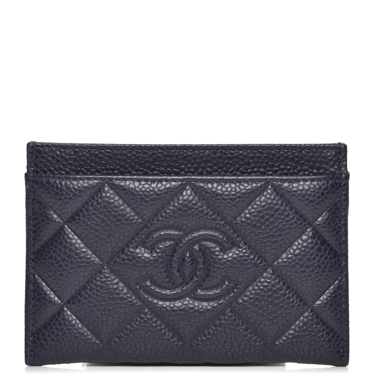 Chanel Caviar Quilted Diamond CC Card Holder Dark Navy 1 of 9