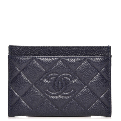 Chanel Caviar Quilted Diamond CC Card Holder Dark Navy 1 of 9