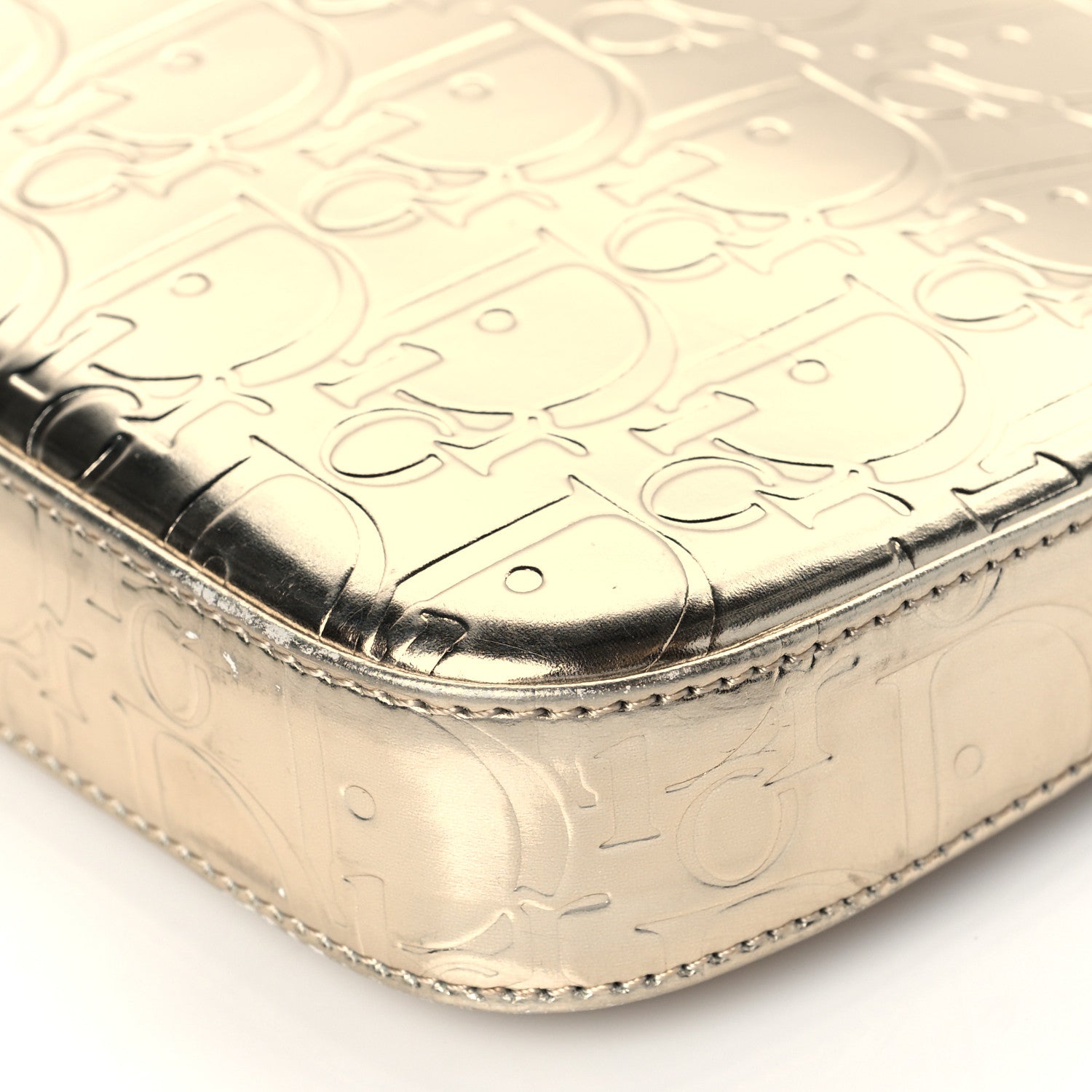 Christian Dior Metallic Patent Monogram Shoulder Bag Light Gold 10 of 10