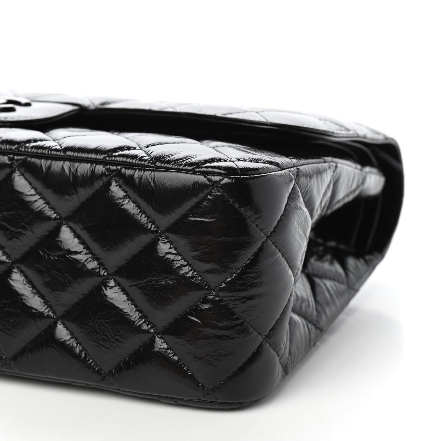 Shiny Distressed Calfskin Quilted Jumbo Double Flap So Black