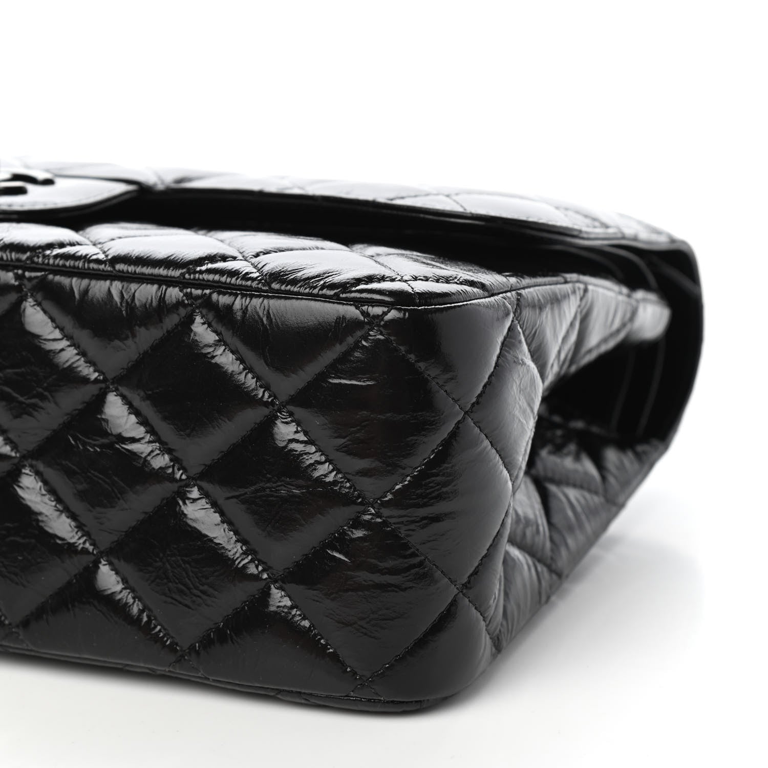 Chanel Shiny Distressed Calfskin Quilted Jumbo Double Flap So Black 9 of 11