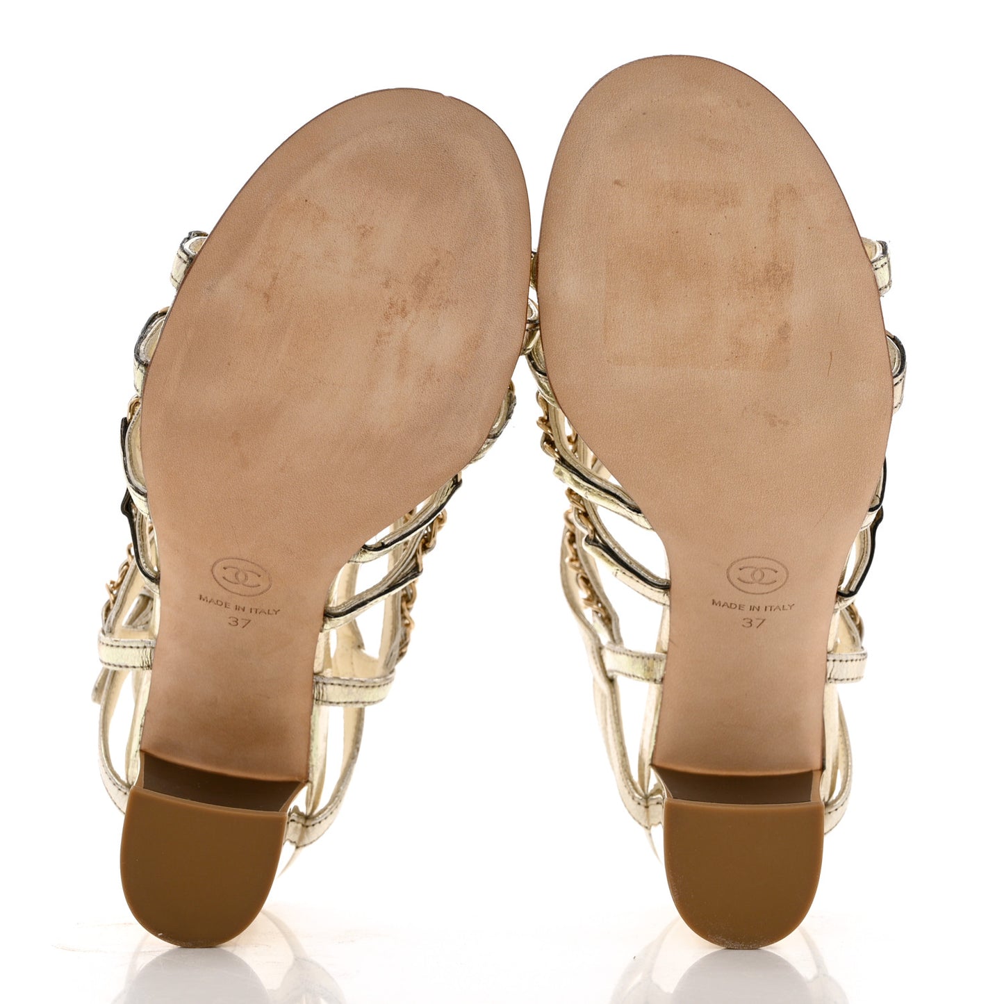 Lame Goatskin Chain Sandals 37 Gold