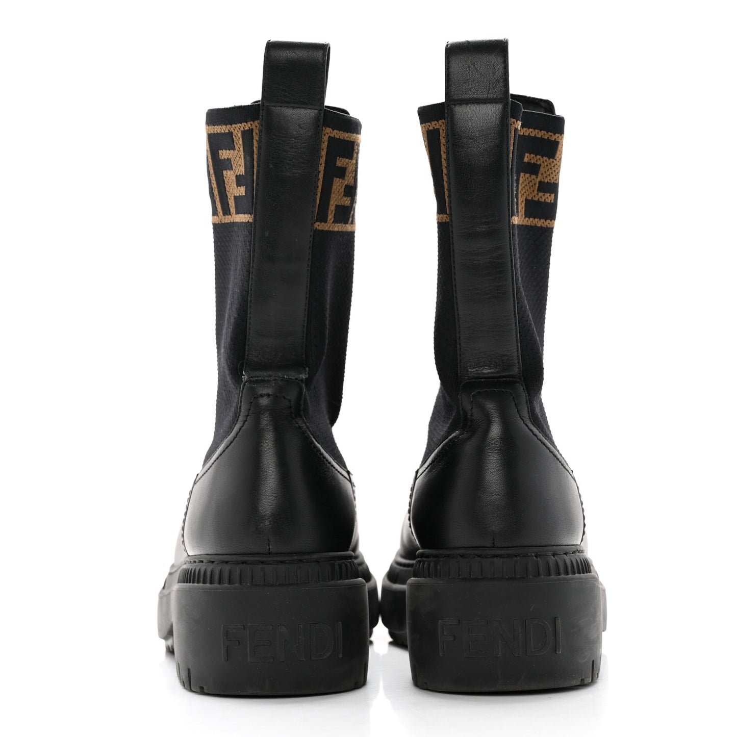 Fabric Jacquard FF Calfskin Domino Chelsea Boots 39 Black Tobacco