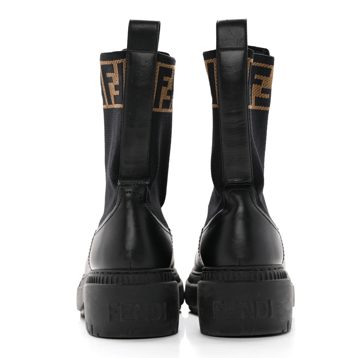 Fendi Fabric Jacquard FF Calfskin Domino Chelsea Boots 39 Black Tobacco 5 of 18