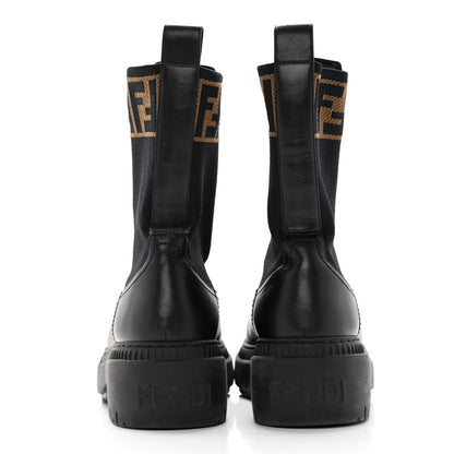 Fendi Fabric Jacquard FF Calfskin Domino Chelsea Boots 39 Black Tobacco 5 of 18
