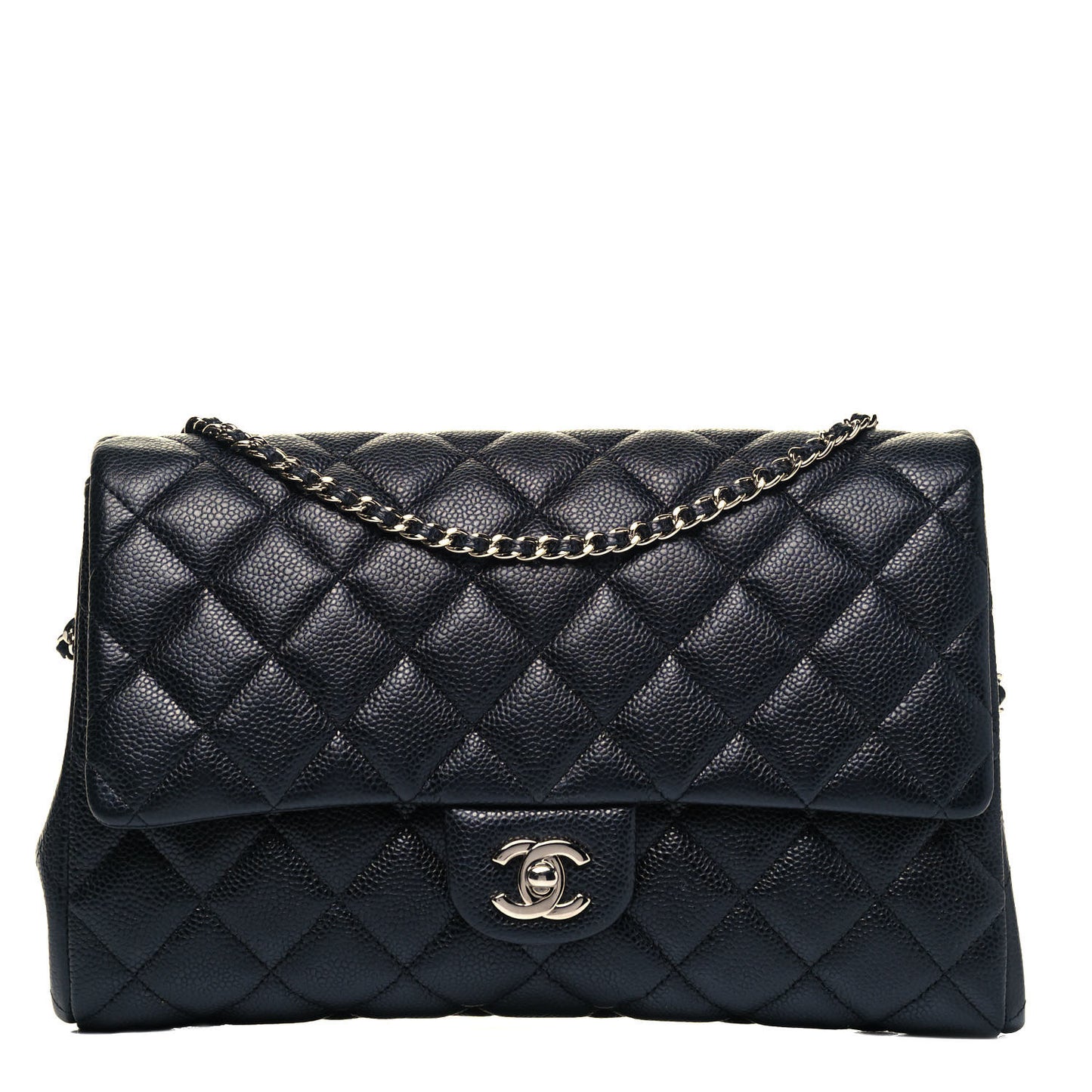 Caviar Quilted Clutch With Chain Flap Black