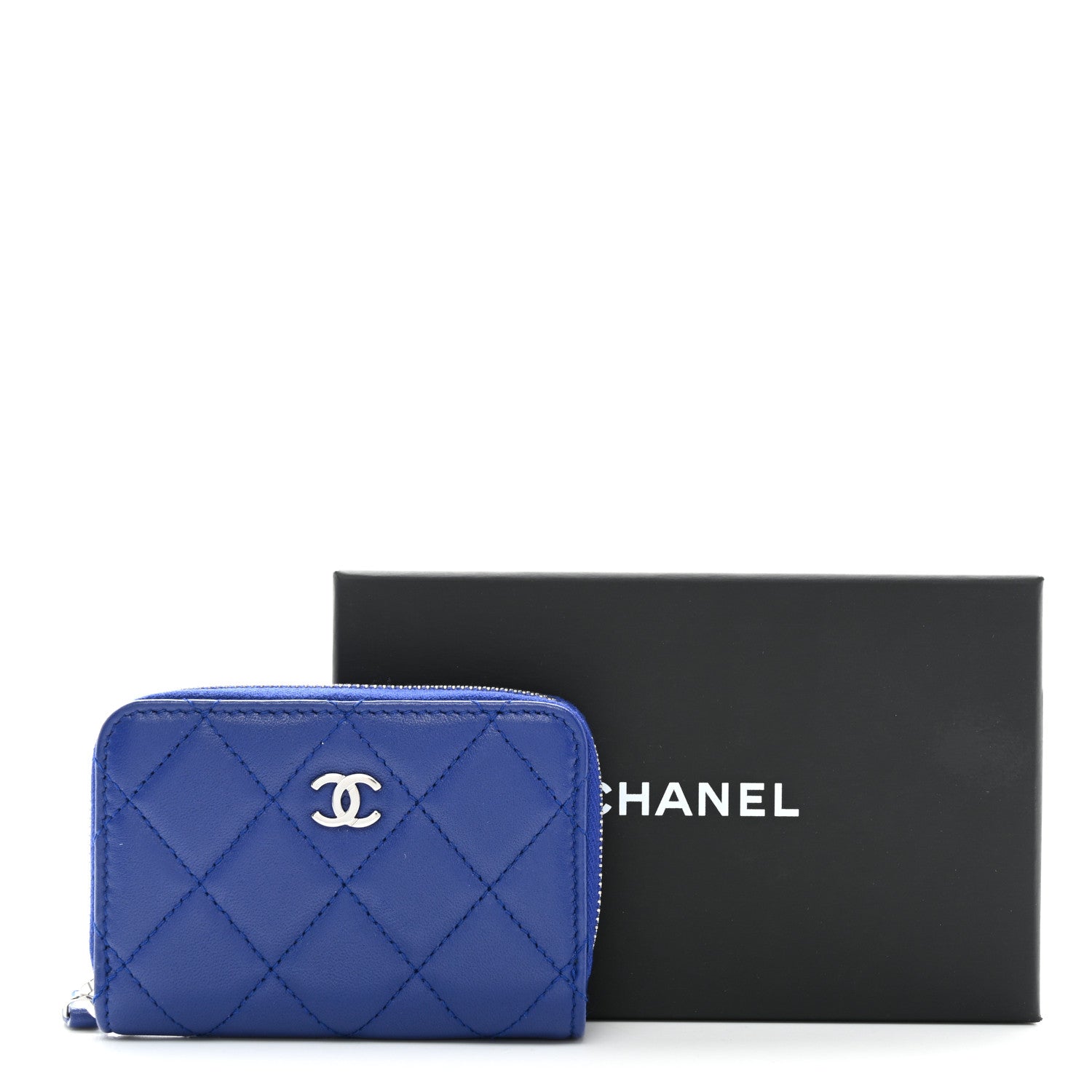 Chanel Lambskin Quilted Zip Around Coin Purse Wallet Blue 9 of 9
