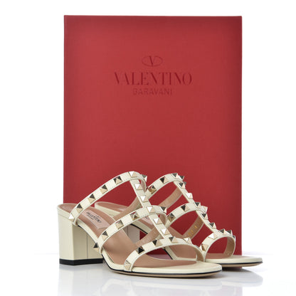 Valentino Garavani Calfskin Nappa Rockstud 60mm Caged Slide Sandals 37 Light Ivory 9 of 9