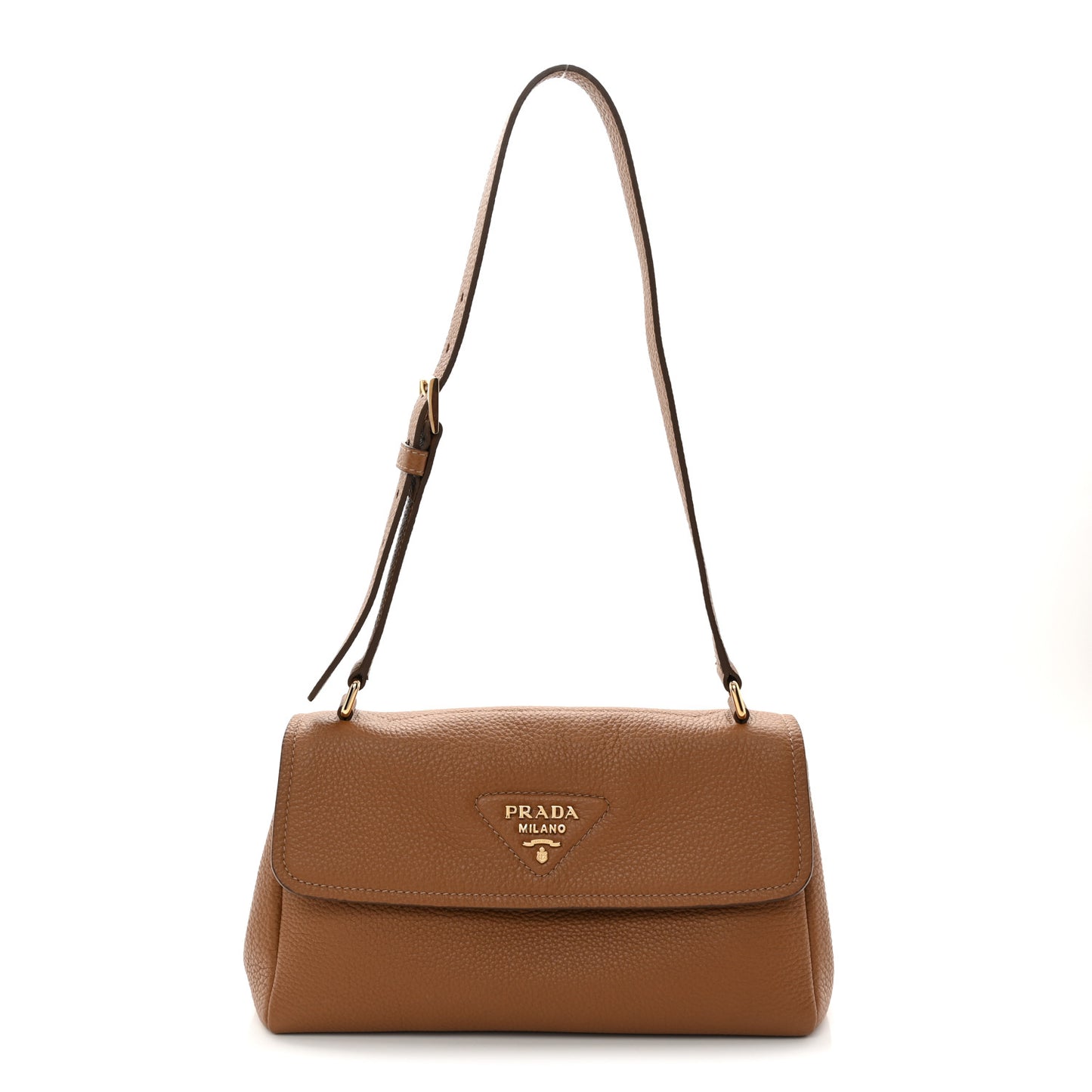 Vitello Daino Soft Flap Shoulder Bag Cognac