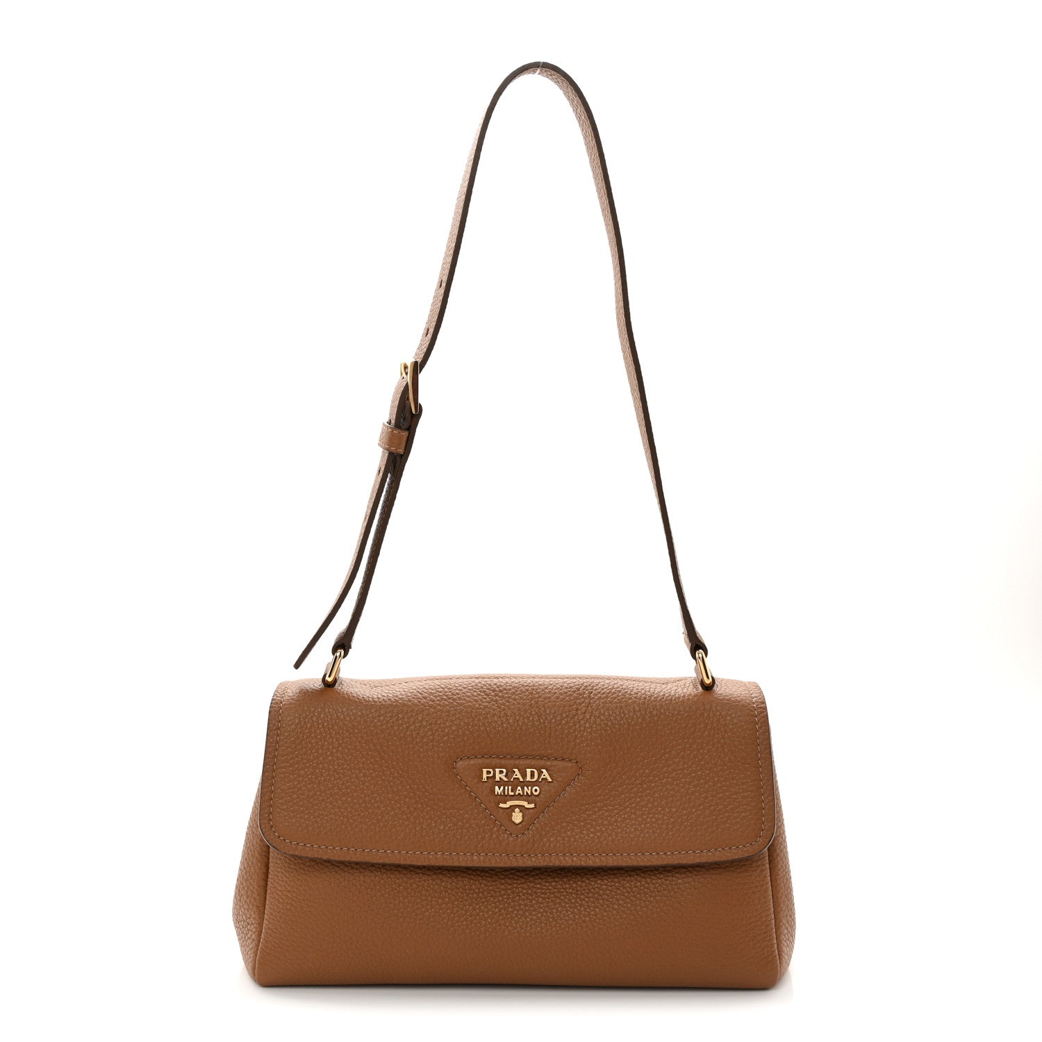 Prada Vitello Daino Soft Flap Shoulder Bag Cognac 1 of 9