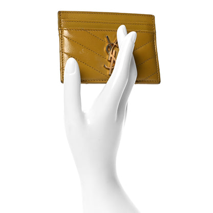 Saint Laurent Grain De Poudre Matelasse Chevron Monogram Credit Card Case Light Chartreuse 2 of 7