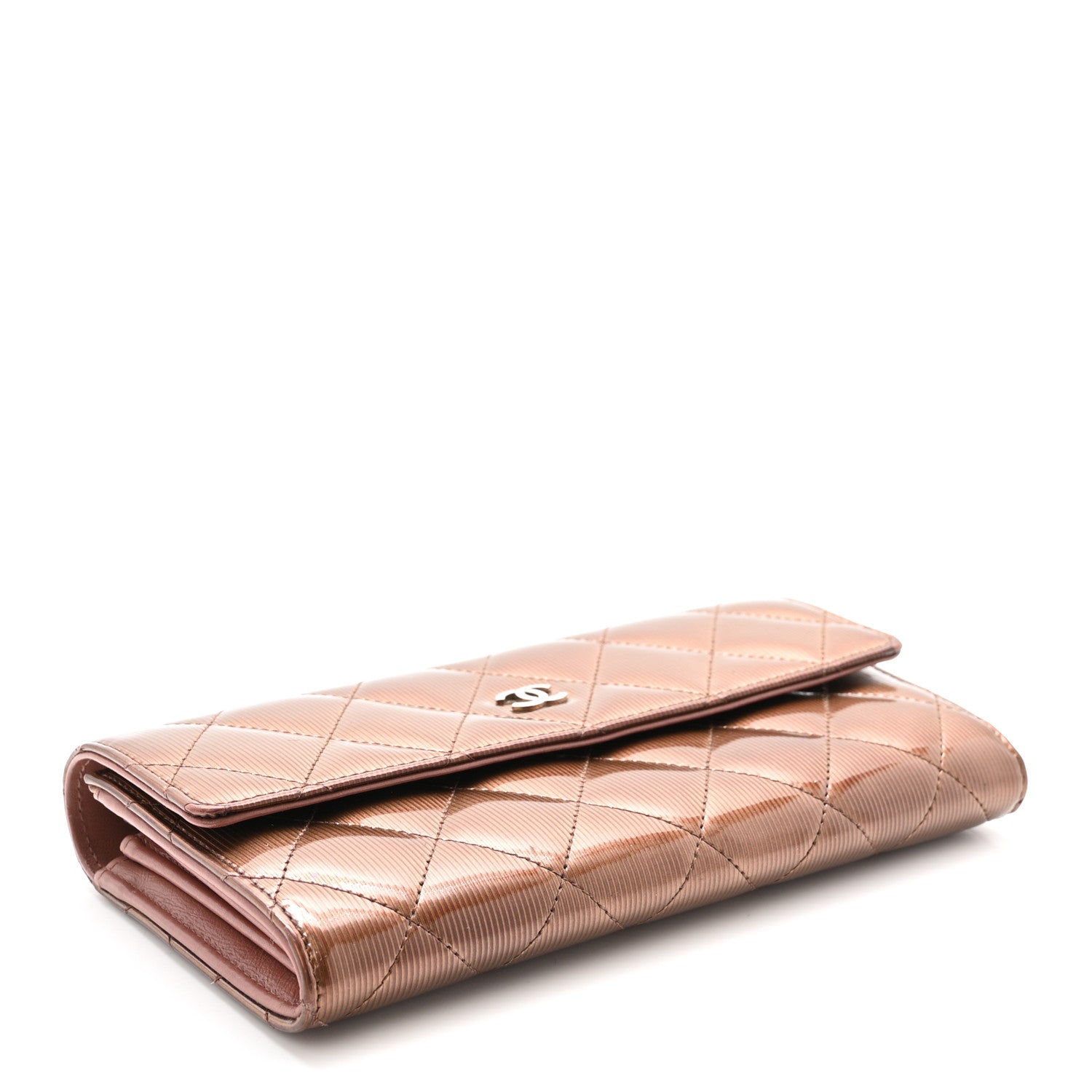 Chanel Striated Patent Quilted Large Gusset Flap Wallet Bronze 4 of 8