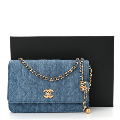 Chanel Denim Quilted CC Pearl Crush Wallet on Chain WOC Blue 12 of 12