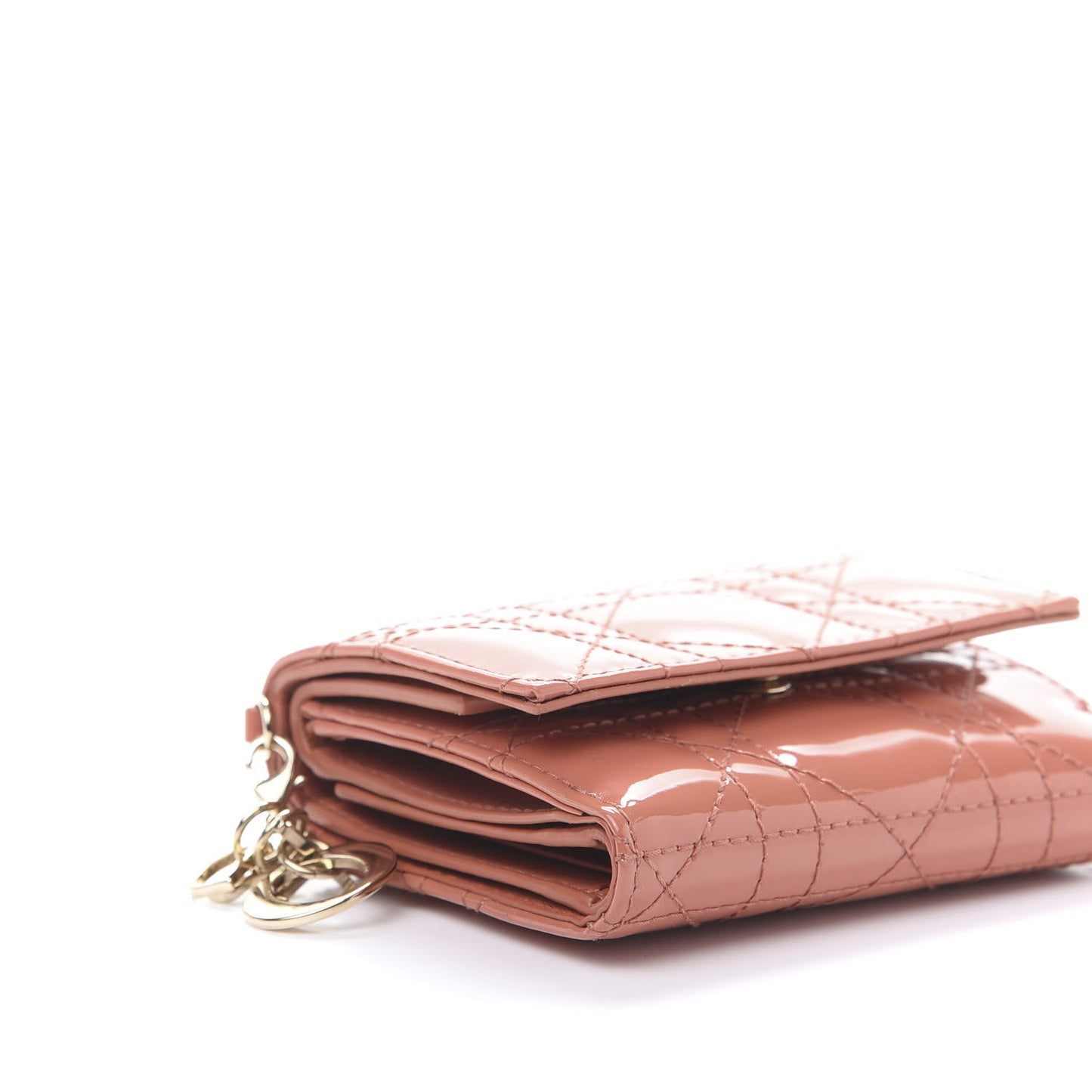 Patent Cannage Lady Dior Lotus Wallet Dark Coral