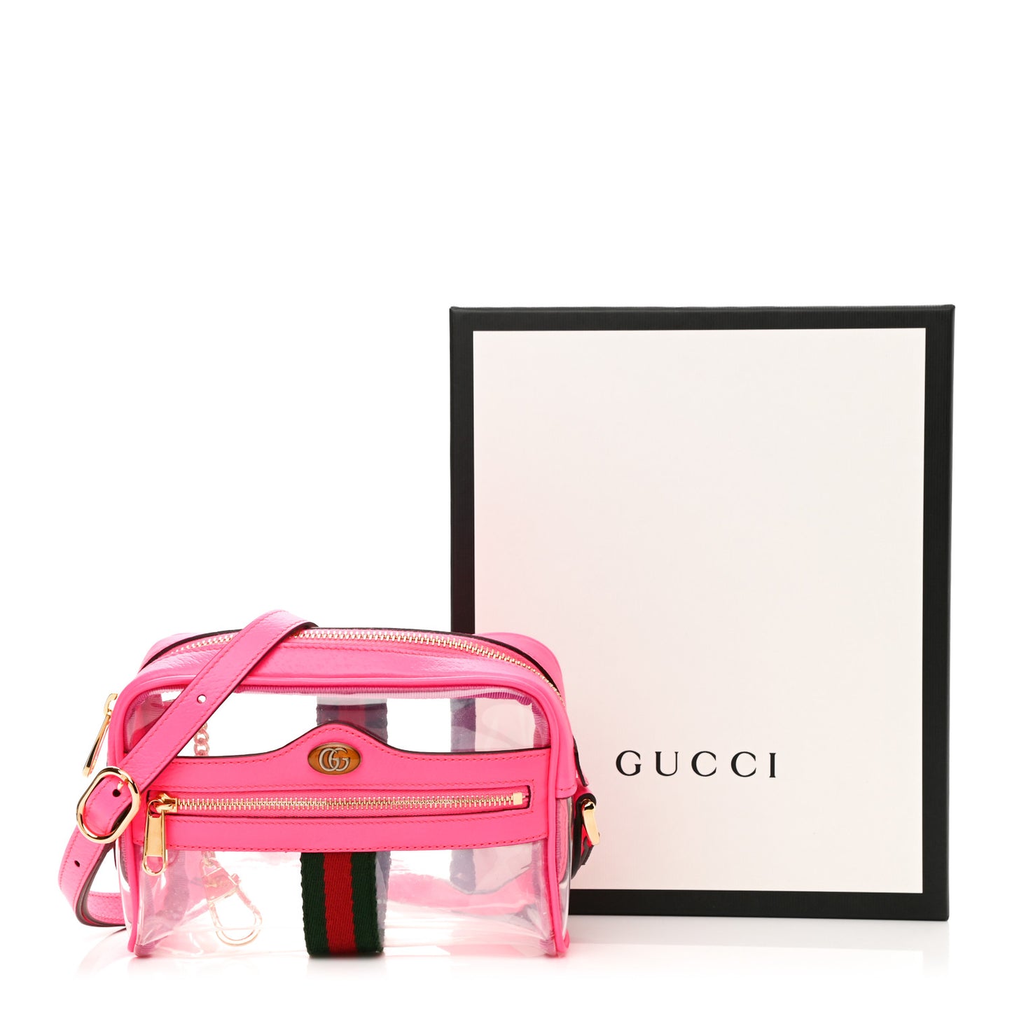 Vinyl Web Mini Ophidia Transparent Shoulder Bag Fluorescent Fuchsia