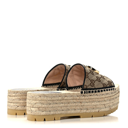 Gucci Monogram Matelasse Diagonal GG Marmont Platform Espadrille Slide Sandals 35.5 Beige Ebony Black 4 of 9