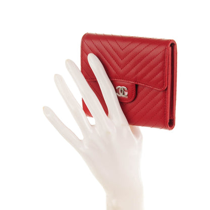 Chanel Caviar Chevron Quilted Compact Flap Wallet Dark Red 2 of 7