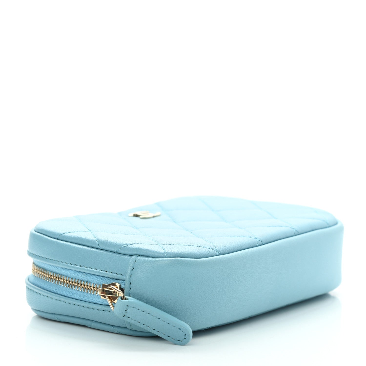 Chanel Lambskin Quilted Small Curvy Pouch Cosmetic Case Light Blue 4 of 7