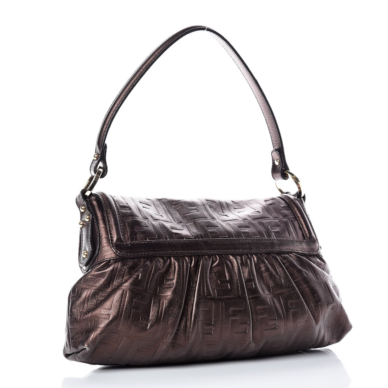 Fendi Metallic Calfskin FF Embossed Small Chef Shoulder Bag Bronze 3 of 15