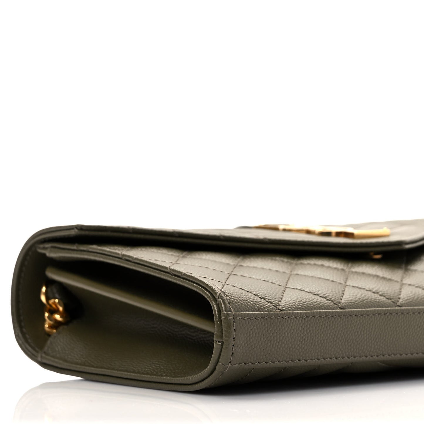 Grain De Poudre Mixed Matelasse Triquilt Monogram Chain Wallet Kaki