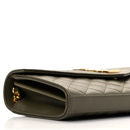 Saint Laurent Grain De Poudre Mixed Matelasse Triquilt Monogram Chain Wallet Kaki 6 of 7