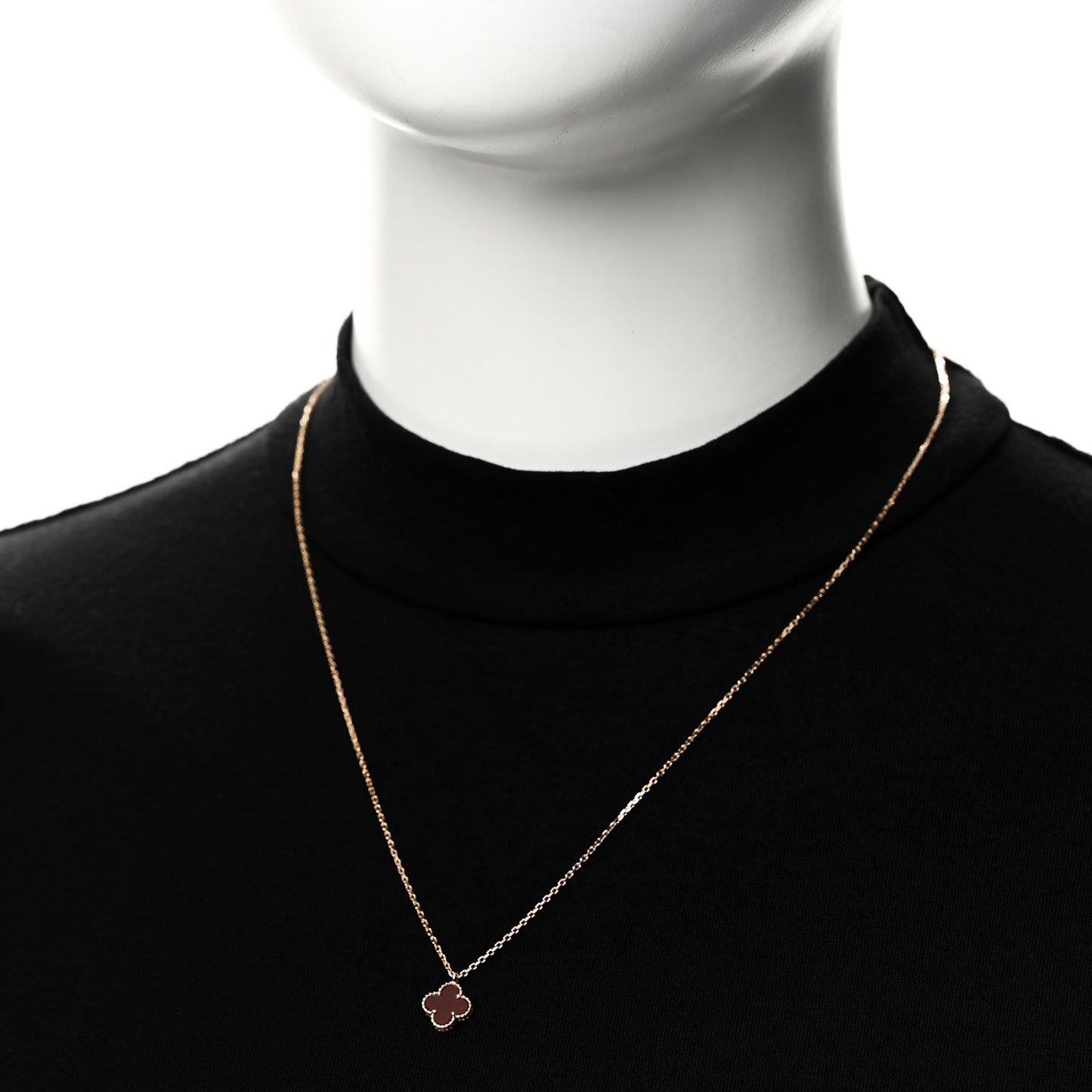 18K Rose Gold Carnelian Sweet Alhambra Pendant Necklace