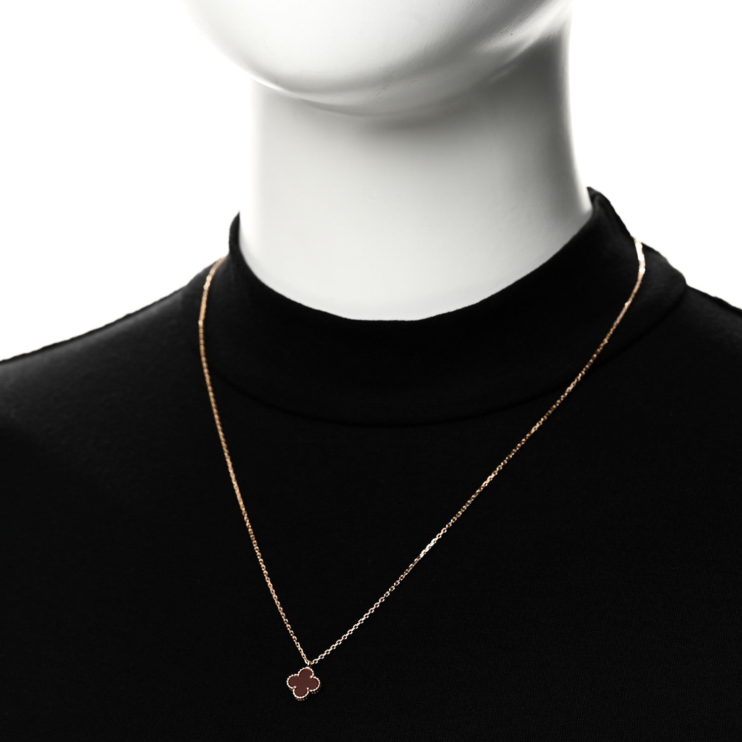Van Cleef & Arpels 18K Rose Gold Carnelian Sweet Alhambra Pendant Necklace 2 of 7
