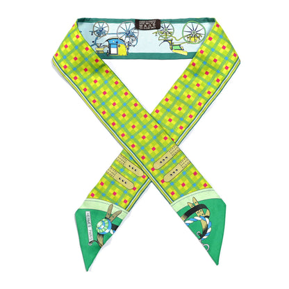 Hermes Silk Voitures Nouvelles Twilly Vert Fluo Ciel Emeraude 1 of 4