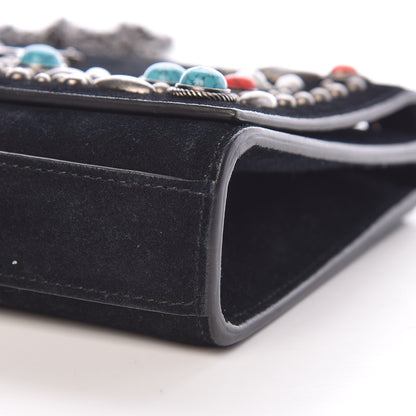Saint Laurent Suede Small Monogram Stone Studded Kate Satchel Black Turquoise Coral 10 of 23