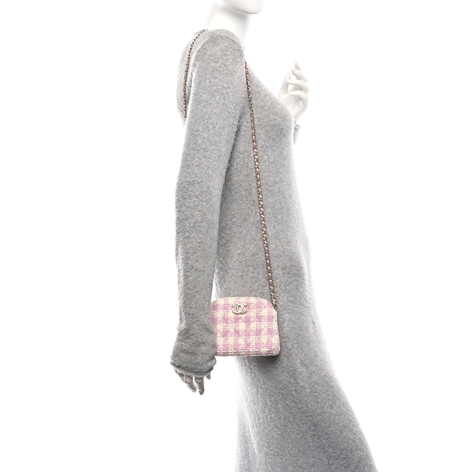 Chanel Tweed Quilted Mini Clutch With Chain Pink 2 of 10