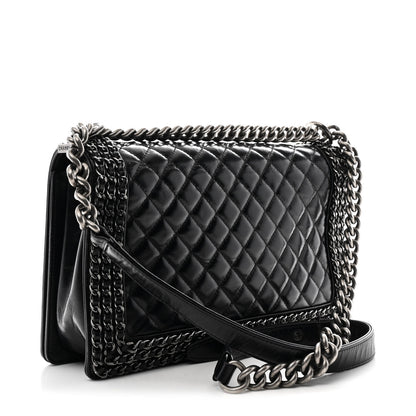 Chanel Glazed Calfskin Quilted New Medium Boy Chained Flap Black 3 of 10