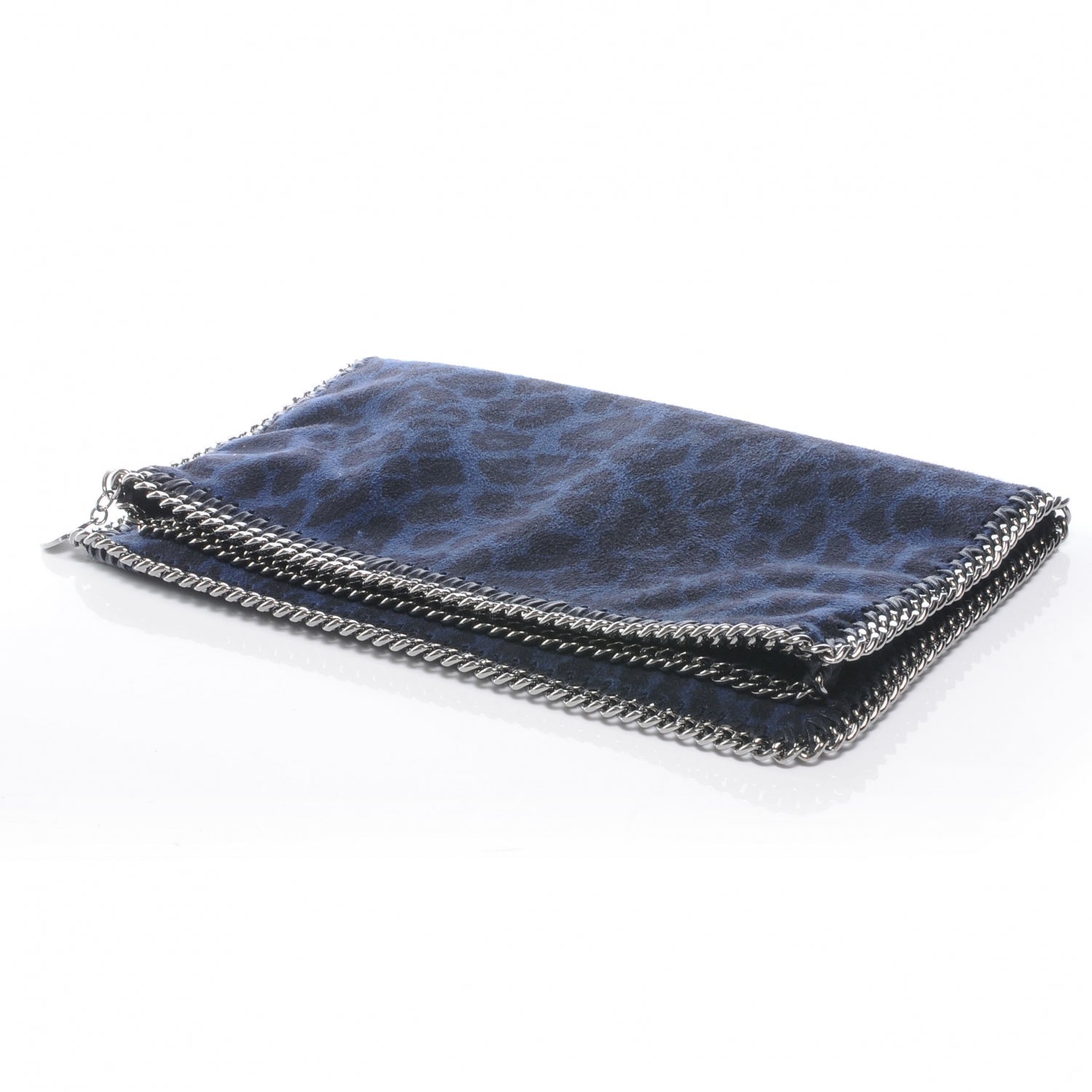 Stella McCartney Leopard Print Falabella Faux Suede Clutch Blue 1 of 8