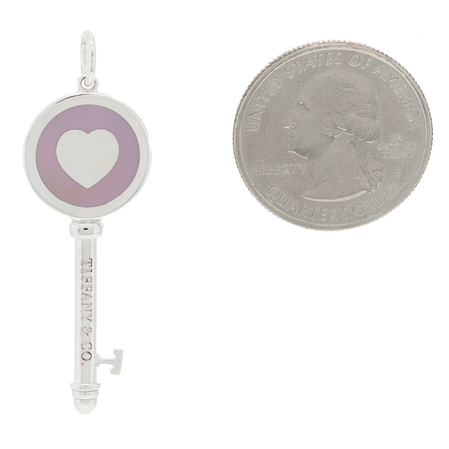 Tiffany Sterling Silver Enamel Keys Heart Key Pendant Lavender 2 of 3