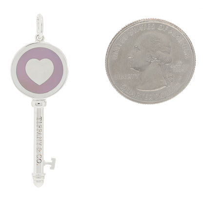 Tiffany Sterling Silver Enamel Keys Heart Key Pendant Lavender 2 of 3