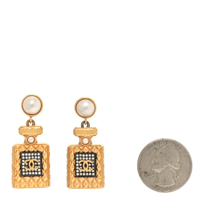 Chanel Crystal Pearl CC Perfume Bottle Drop Earrings Gold 2 of 5