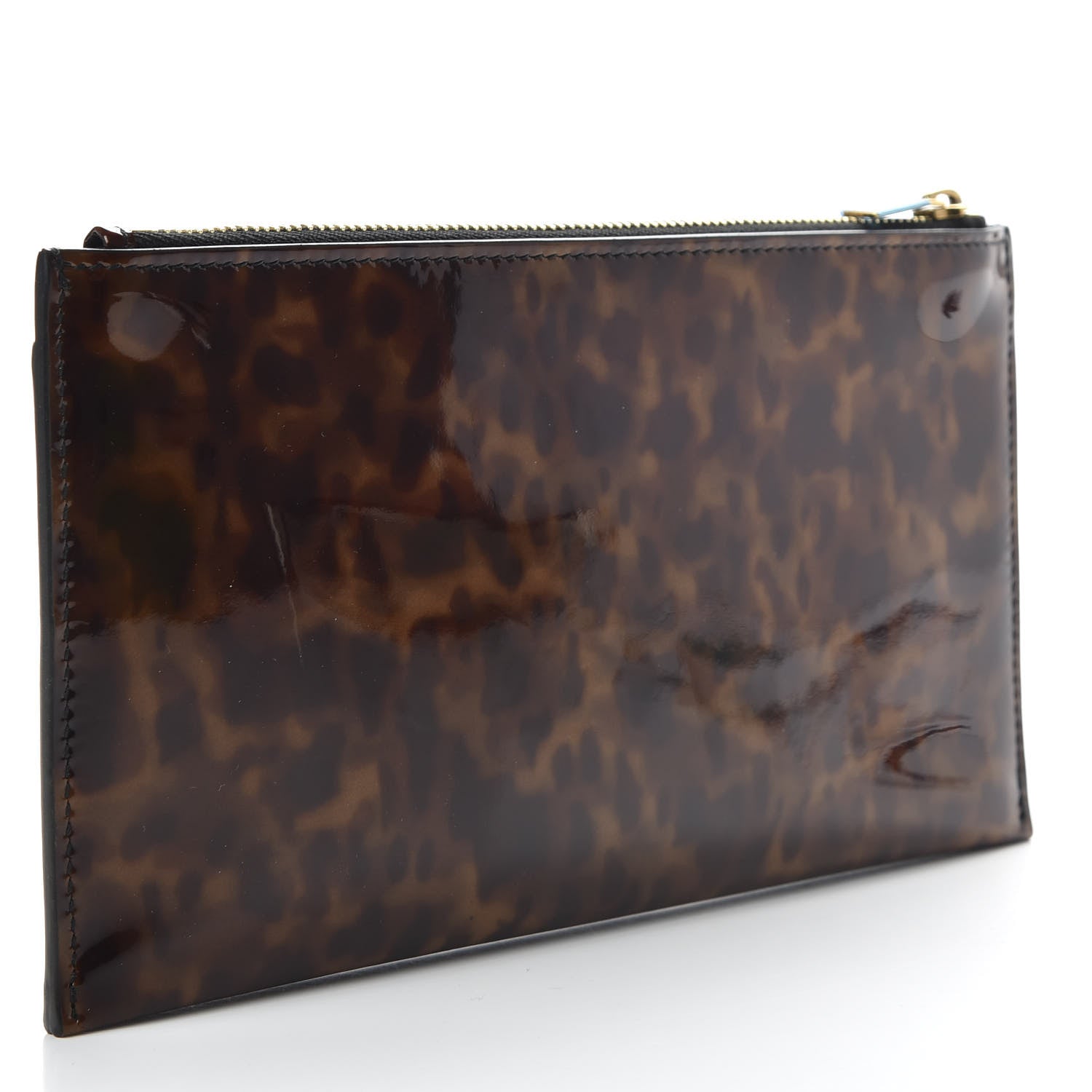 Saint Laurent Patent Tartarugato Monogram Bill Pouch Tortoise Brown 3 of 8