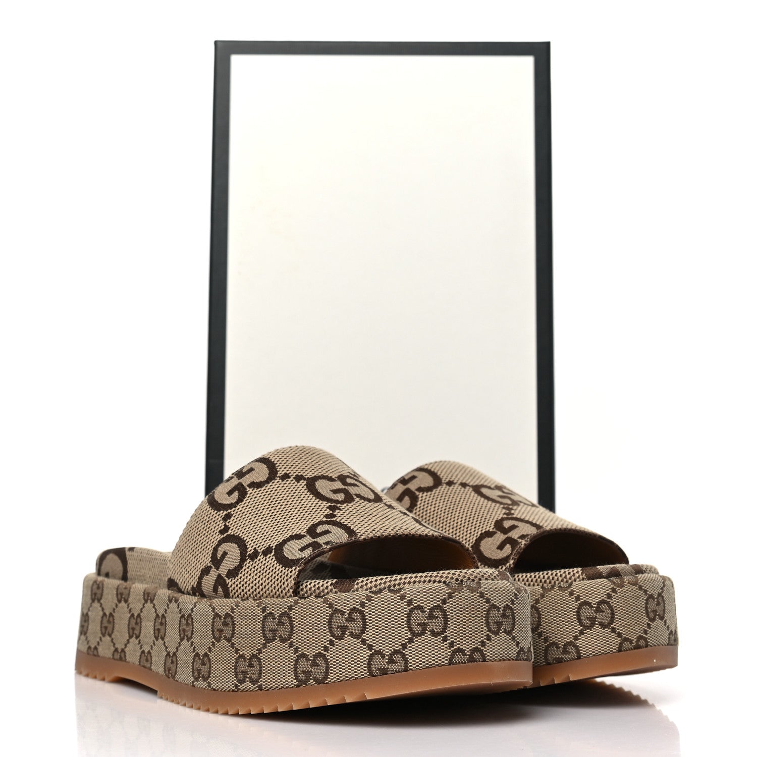Gucci Monogram Maxi GG Angelina Platform 55mm Slide Sandals 39 Camel Ebony 9 of 9