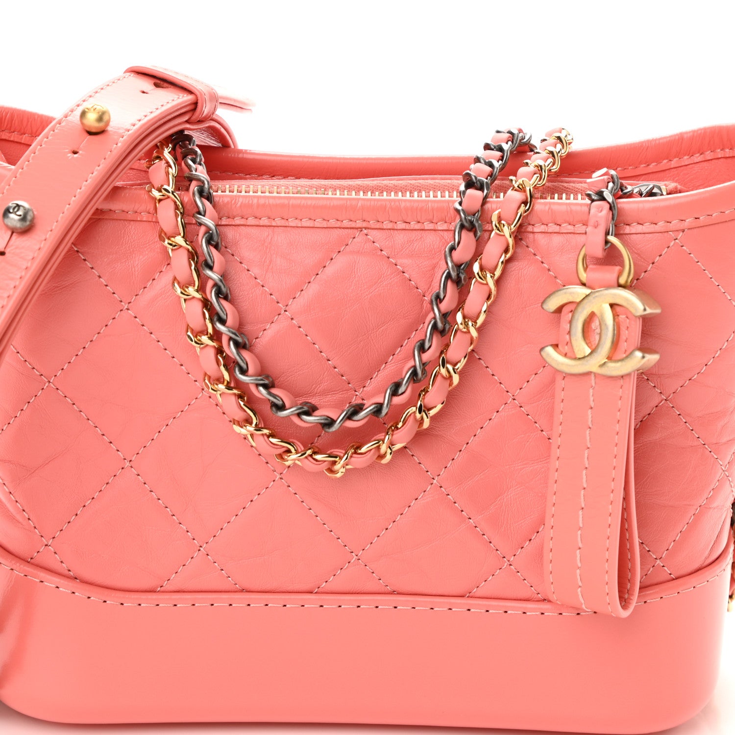 Chanel Aged Calfskin Quilted Small Gabrielle Hobo Coral 9 of 12