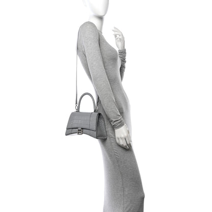 Balenciaga Shiny Calfskin Crocodile Embossed Small Hourglass Top Handle Bag Steel Grey 2 of 16