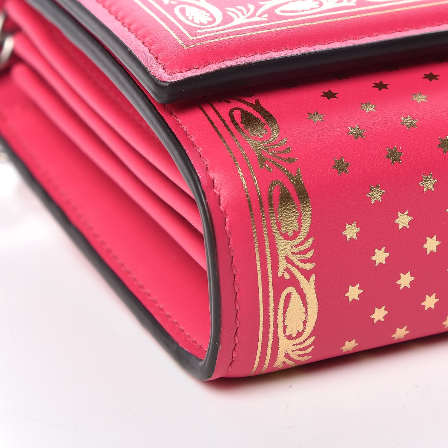 Gucci X SEGA Calfskin GUCCY Stars Chain Wallet Violet Fuxia Gold 5 of 11