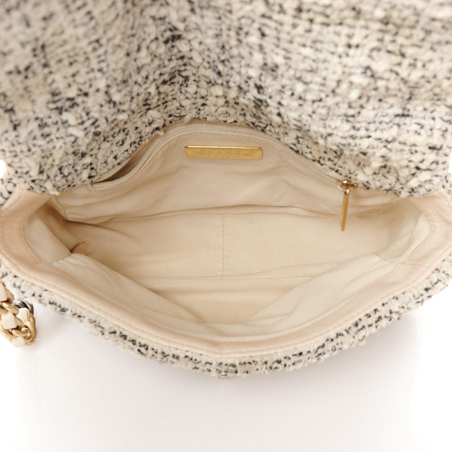 Chanel Tweed Quilted Medium Chanel 19 Flap Ecru Black 5 of 10