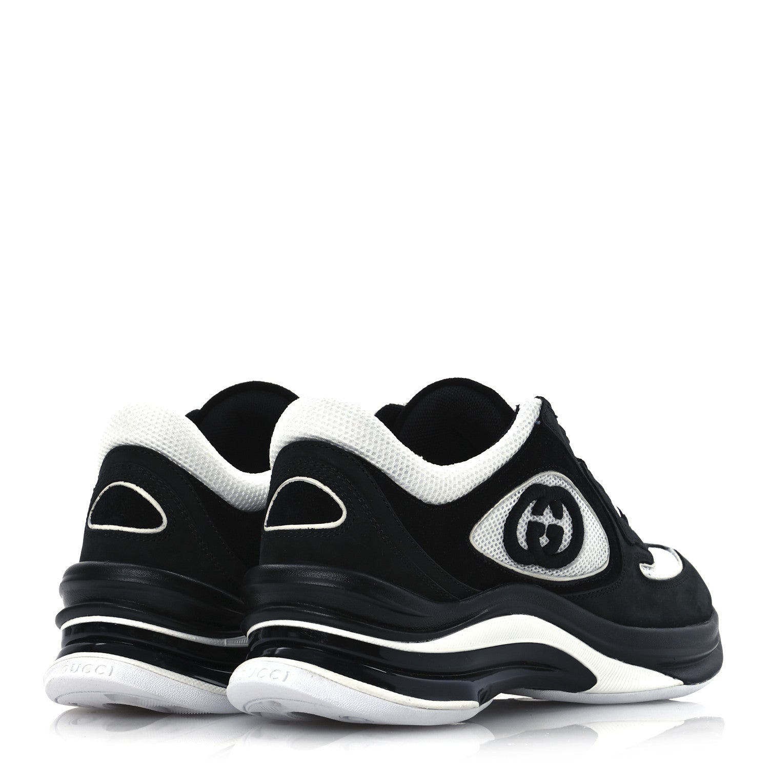 Gucci Technical Knit Fabric Suede Calfskin Womens Gucci Run Sneakers 35.5 Black White 5 of 12
