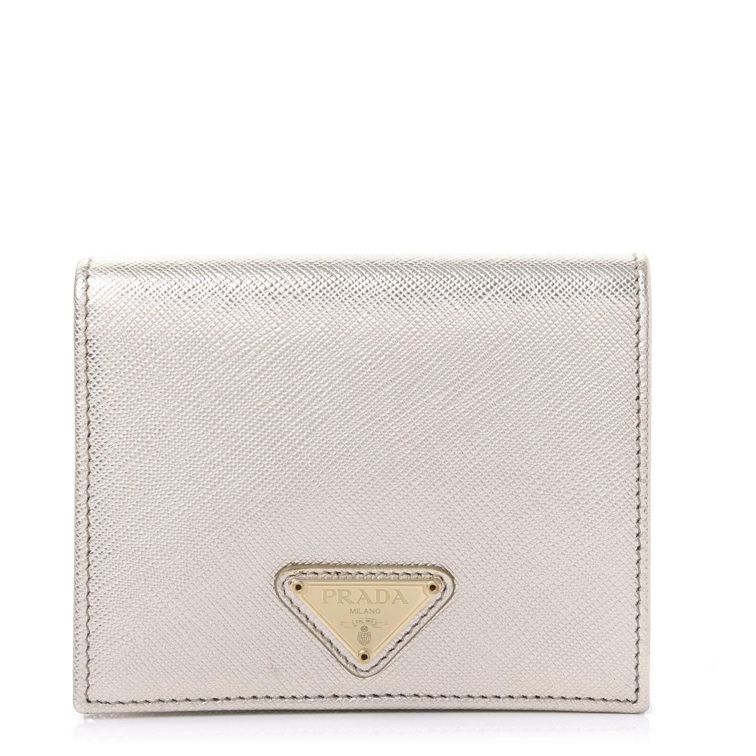 Prada Metallic Saffiano Flap Compact Wallet Pirite 1 of 10